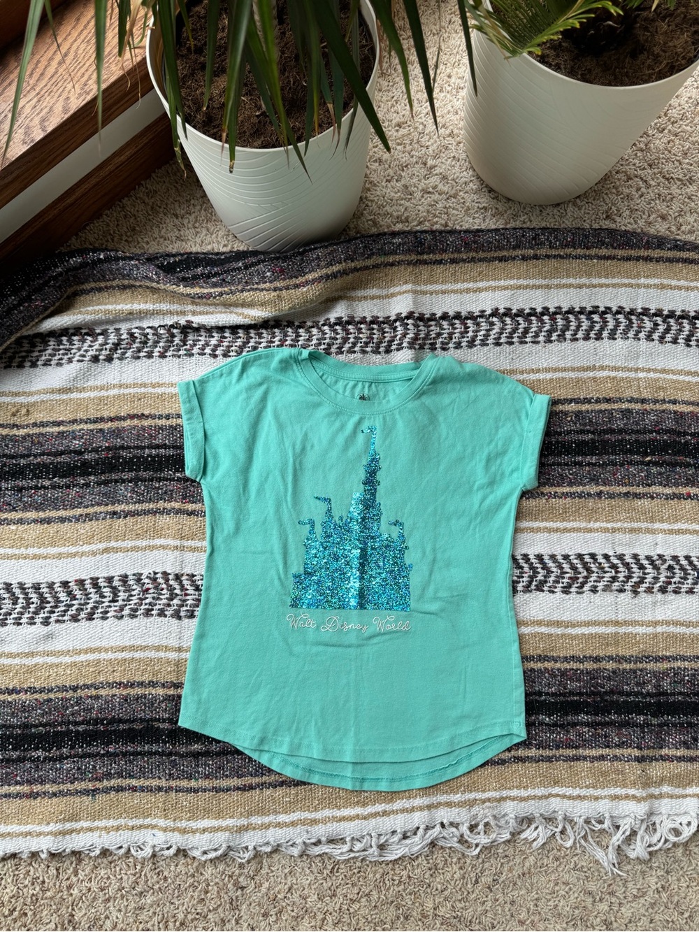 Disney Teal Short Sleeve Sequin Castle Tee